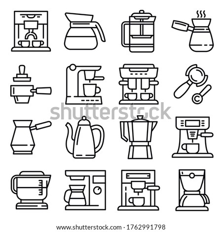 Coffee maker icons set. Outline set of coffee maker vector icons for web design isolated on white background