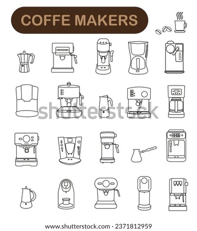 Coffee maker icons set. Outline set of coffee maker vector icons for web design isolated on white background EPS 10.