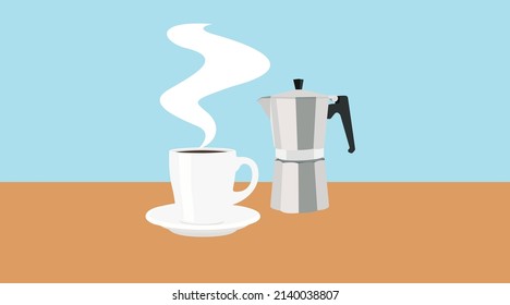 Coffee And Coffee Maker Illustration. Vector Editable Flat Illustration