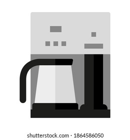 Coffee maker isolated on white background. Household appliances. Flat style. Office coffee machine. Homemade coffee maker. Design element for label and poster. Vector illustration
