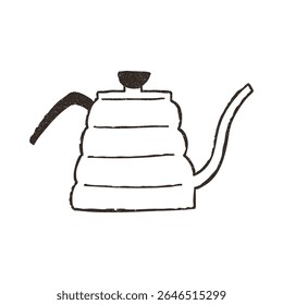 Coffee maker kettle with goose neck, cartoon doodle vector illustration isolated on white background. Hand drawn outline art with grunge texture. Concepts of cafe.