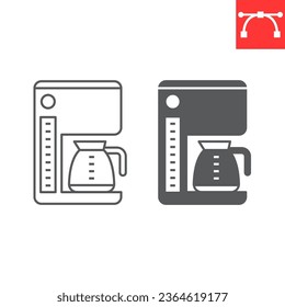 Coffee maker line and glyph icon, americano and drink, coffee equipment vector icon, vector graphics, editable stroke outline sign, eps 10.