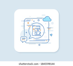 Coffee maker line icon. Abstract square vector button. Tea machine sign. Hotel service symbol. Coffee maker line icon. Speech bubble concept. Vector