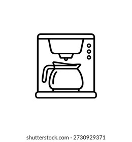 Coffee maker line icon black and white vector illustration of drip coffee machine with glass pot for cafe menu branding and packaging design