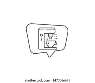 Coffee maker line icon. Chat bubble design. Tea machine sign. Hotel service symbol. Outline concept. Thin line coffee maker icon. Vector