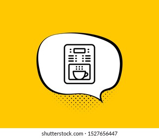 Coffee maker line icon. Comic speech bubble. Vending machine sign. Make tea symbol. Yellow background with chat bubble. Coffee maker icon. Colorful banner. Vector