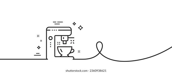 Coffee maker line icon. Continuous one line with curl. Tea machine sign. Hotel service symbol. Coffee maker single outline ribbon. Loop curve pattern. Vector