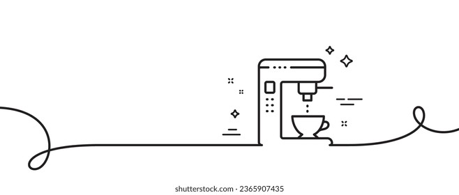 Icono de línea de cafetera. Una línea continua con curl. Señal de máquina expendedora. Haz un símbolo de té. Cinta de esquema simple de cafetera. Patrón de curva de bucle. Vector