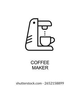 Coffee maker line icon isolated on white background, vector outline illustration of modern kitchen appliance, simple black contour symbol for brewing hot espresso or aromatic cafe beverages