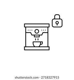 Kaffeemaschine und Schloss. Pixel perfekt, bearbeitbares Strichvektorsymbol