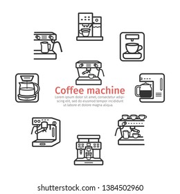 Coffee maker machine banner. Line icon. Vector sign for web graphic.
