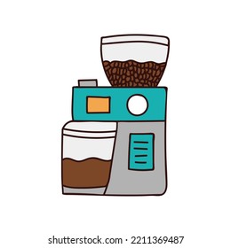 Dibujo de doodle colorido de máquina cafetera en vector. Un icono colorido de la máquina cafetera en el vector. Ilustración de la máquina de café. 