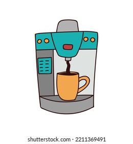 Coffee maker machine colorful doodle illustration in vector. Coffee maker machine colorful icon in vector. Coffee machine illustration. 