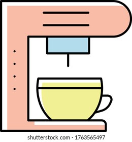 Coffee Maker Machine Concept, Tea Make Appliance Vector Color Icon design, Foodie and gourmet Symbol on white background