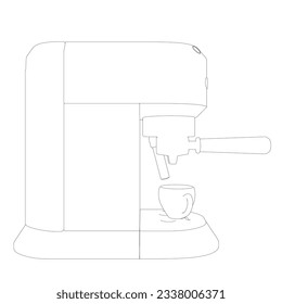 Coffee maker machine with coffee cup contour flat design. Outline Espresso Machine Flat Design Coffee Tea Icon. Vector illustration.