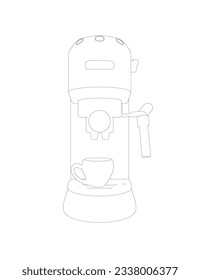 Coffee maker machine with coffee cup contour flat design. Outline Espresso Machine Flat Design Coffee Tea Icon. Vector illustration.