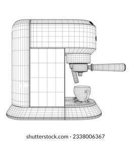 Máquina de cafetera con diseño plano de marco alambrado para taza de café. Icono de té de café de la máquina de espresso de marco alambrado de diseño plano. Ilustración vectorial. 3 D.