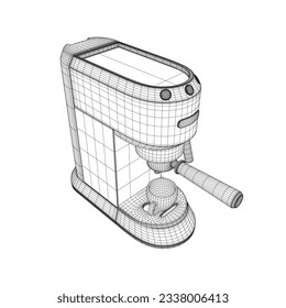 Máquina de cafetera con diseño plano de marco alambrado para taza de café. Icono de té de café de la máquina de espresso de marco alambrado de diseño plano. Ilustración vectorial. 3 D.