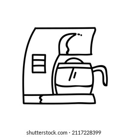 Icono de máquina cafetera ilustración vectorial en blanco y negro. Curso de contorno modificable.