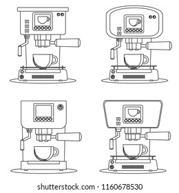 Coffee maker machine icon flat. Set. Simple Stock flat vector illustration.