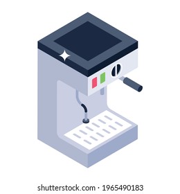 Coffee Maker Machine Icon In Isometric Style, Coffee Dispenser Editable Vector 