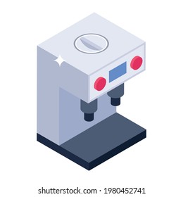 Coffee Maker Machine Icon In Isometric Style, Coffee Dispenser Editable Vector 