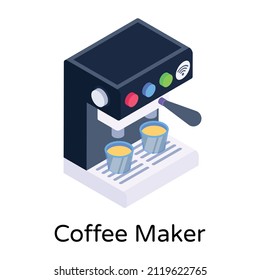 Coffee Maker Machine Icon In Isometric Style, Coffee Dispenser Editable Vector 

