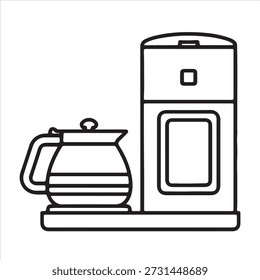 Coffee Maker Machine Icon – Minimalist Vector Illustration of Drip Coffee Brewer with Glass Carafe and Heating Plat