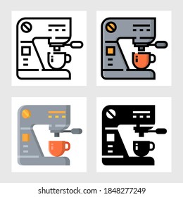 Coffee maker machine icon vector design in filled, thin line, outline and flat style.