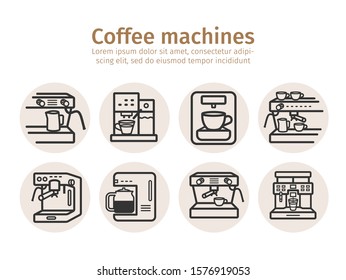 Coffee maker machine line icon infographic. Vector sign for web graphic.