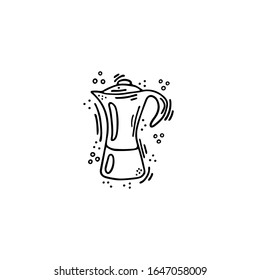 Coffee maker, coffee machine for making cappuccino, espresso, latte. Vector, cartoon, doodle drawing for coffee house, restaurants, menu. Hand drawing black and white.