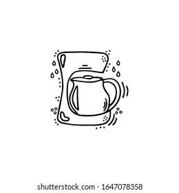 Coffee maker, coffee machine for making cappuccino, espresso, latte. Vector, cartoon, doodle drawing for coffee house, restaurants, menu. Hand drawing black and white.