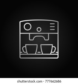 Coffee maker machine vector silver outline icon or logo element on dark background