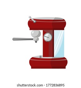 Coffee maker in minimalistic style. Red color and Original design. Coffee machine for home kitchen. Vector illustration EPS 10 Isolated on white background.