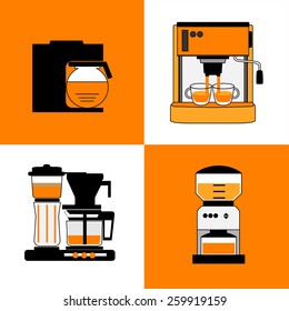 coffee maker on orange-white background