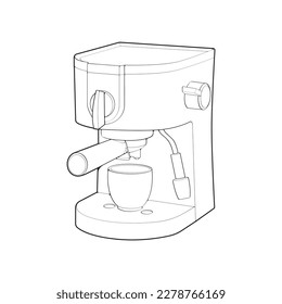 Coffee maker outline drawing vector, Coffee maker drawn in a sketch style, black line Coffee maker practice template outline, vector Illustration.
