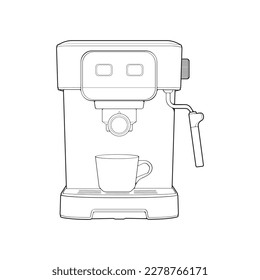 Coffee maker outline drawing vector, Coffee maker drawn in a sketch style, black line Coffee maker practice template outline, vector Illustration.

