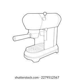 Coffee maker outline drawing vector, Coffee maker drawn in a sketch style, black line Coffee maker practice template outline, vector Illustration.
