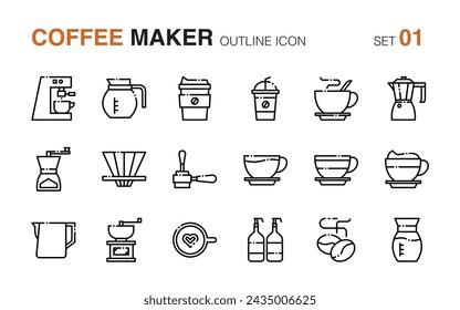 Coffee maker. Outline icon set 1