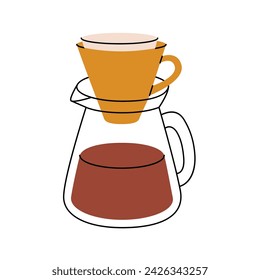 Kaffeemaschine mit Papierfilter. Handgezeichnete Elemente für Café-Menü, Café. Vektorgrafik.