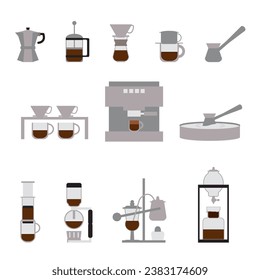 Coffee maker pot espresso cafe, Set of Coffee Elements and coffee machine icons