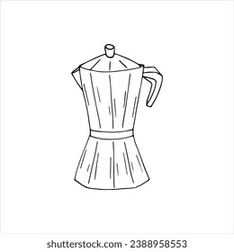 Coffee maker, coffee pot, espresso machine. Kitchen utensil. Hand drawn vector illustration isolated on white.