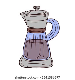 Coffee maker pot in flat design. Hot drink preparation in kitchen supply. Vector illustration isolated.