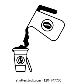 coffee maker pouring latte in disposable cup