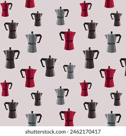 Coffee maker seamless pattern tricolor. vector illustration