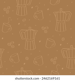 Coffee maker seamless pattern.Vector background, illustration in brown