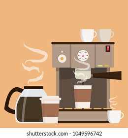 Pink coffee maker machine with a cup of a coffee in flat technique on a  beige background 11015113 Vector Art at Vecteezy