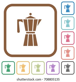 Coffee maker simple icons in color rounded square frames on white background