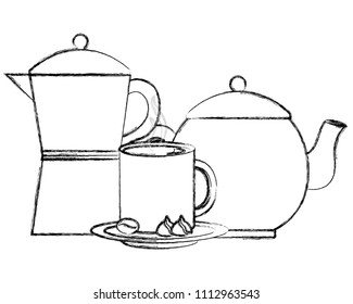 coffee maker and teapot cup and cocoa nuts chocolate