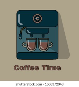 Coffee maker. Vector flat color illustration on gray background.